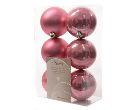 6 kerstbal plastic glans-mat 80mm Roze pink