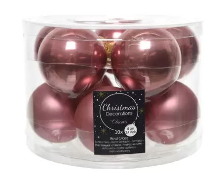 Kerstbal glas 10 stuks 60 mm Velours Roze