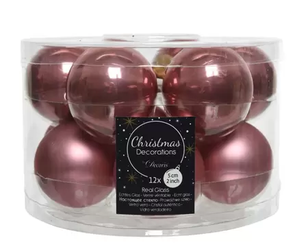 Kerstbal glas 12 stuks 50 mm Velours Roze