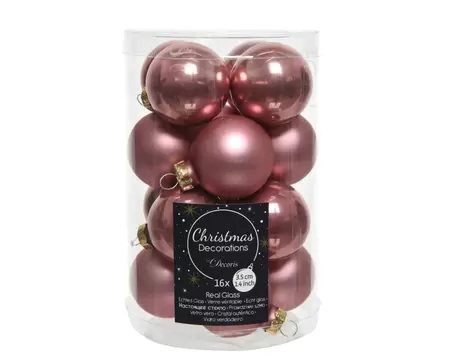 Kerstbal glas 16 stuks 35 mm Velours Roze