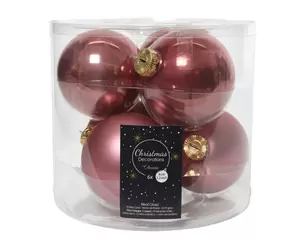 Kerstbal glas 6 stuks 80 mm Velours Roze