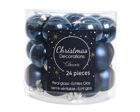 Kerstbal glas 24 stuks 25 mm Nacht Blauw